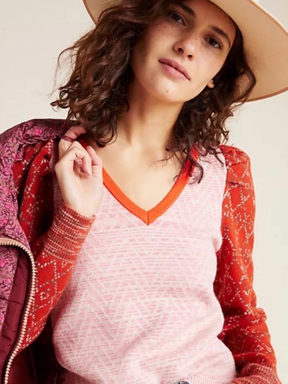 Anthropologie Cherie Sweater Heathered Pink and Orange 1X